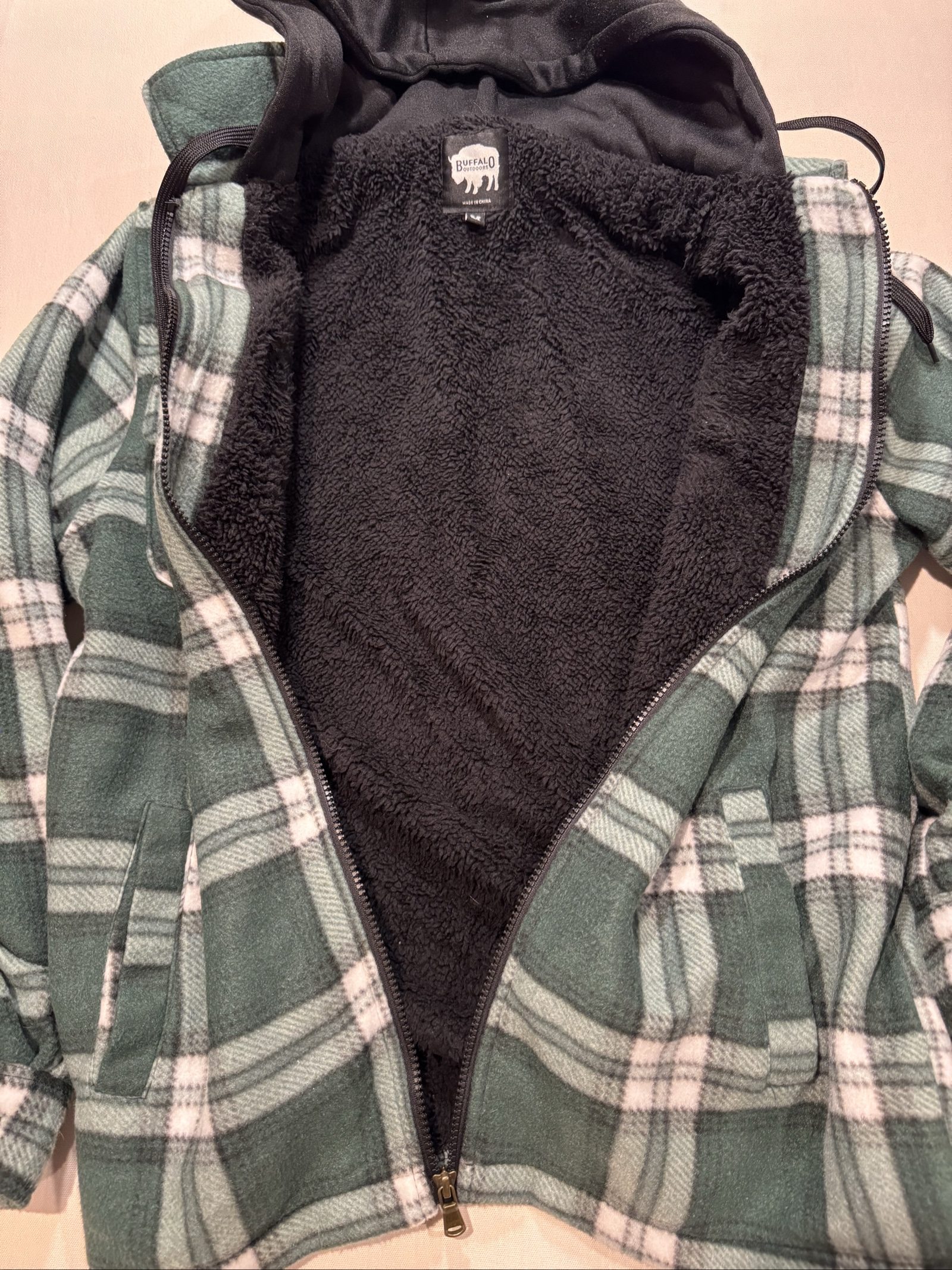 Men's Buffalo Outdoors Sherpa Lined Plaid Hooded Shirt Jacket – Green – Medium image 7