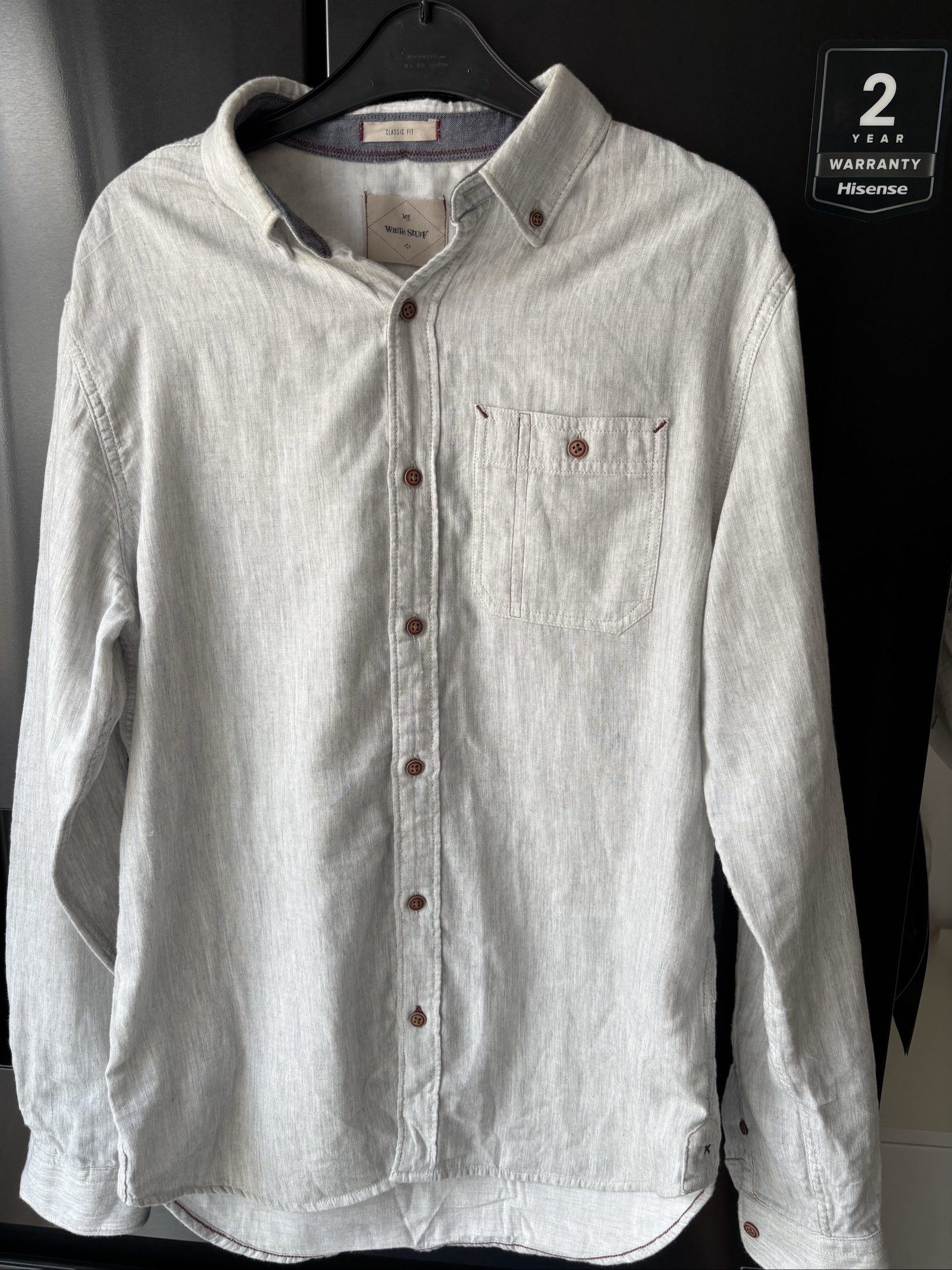 White Stuff Men Light Grey Classic Fit Cotton Shirt Extra Small