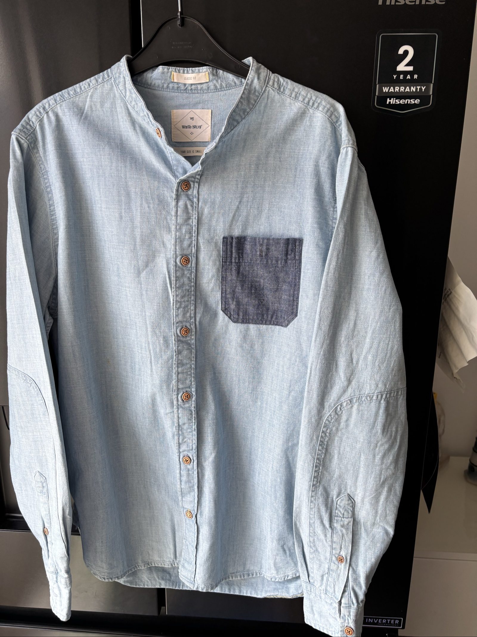 White Stuff Light Blue Classic Fit Denim Shirt Small Contrast Pocket