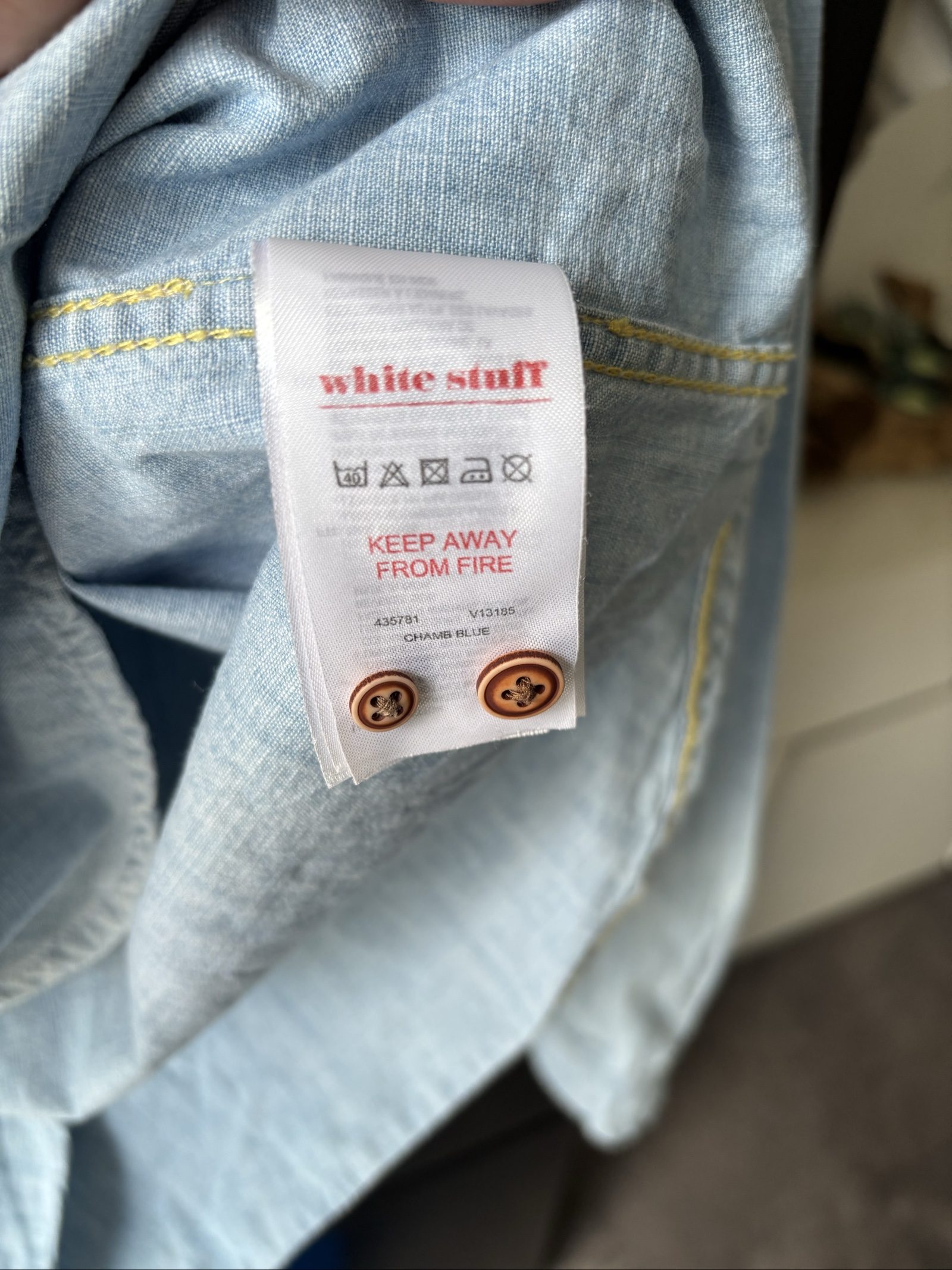 White Stuff Light Blue Classic Fit Denim Shirt Small Contrast Pocket image 4
