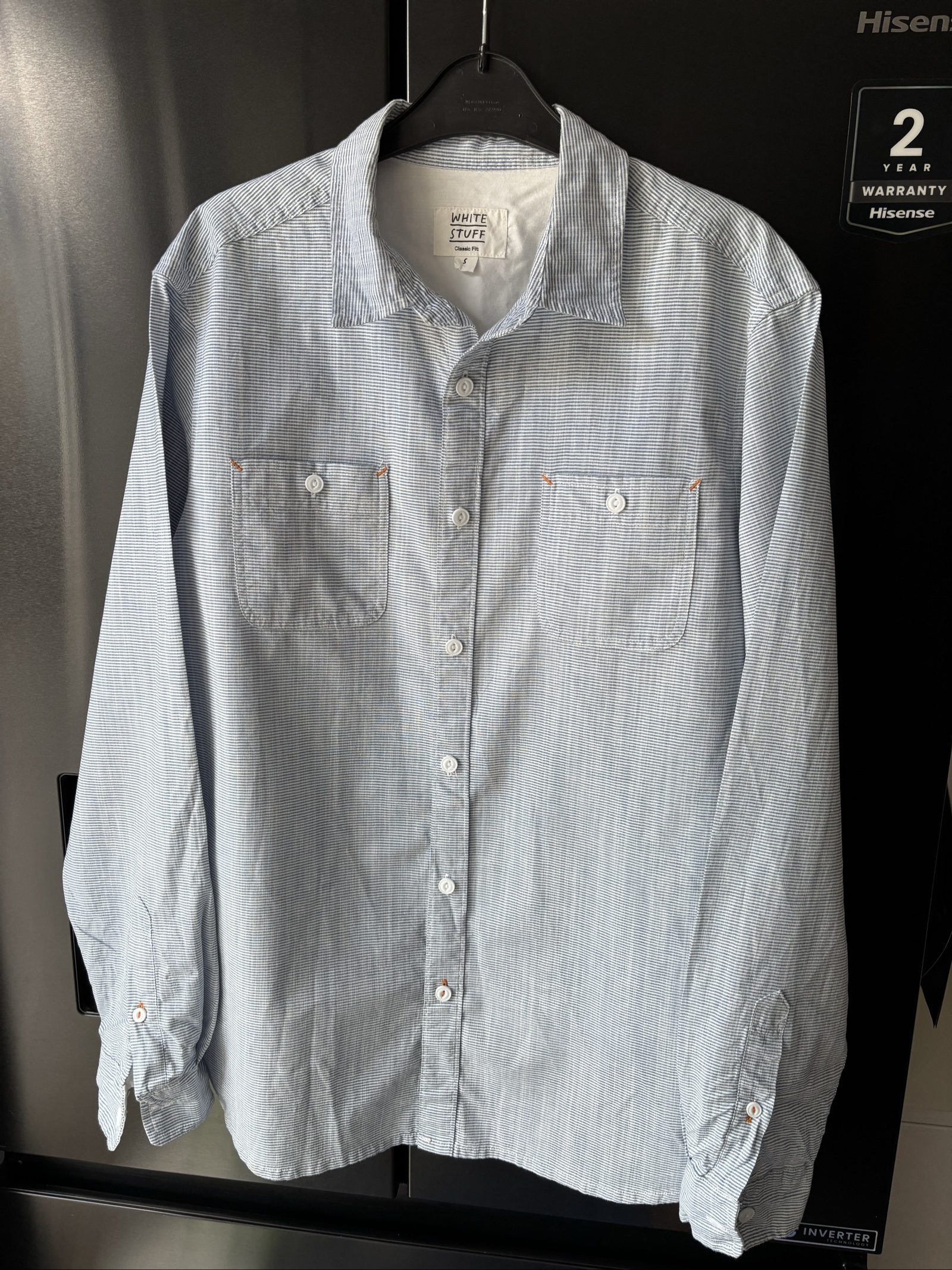 White Stuff Blue & White Stripe Classic Fit Shirt Small