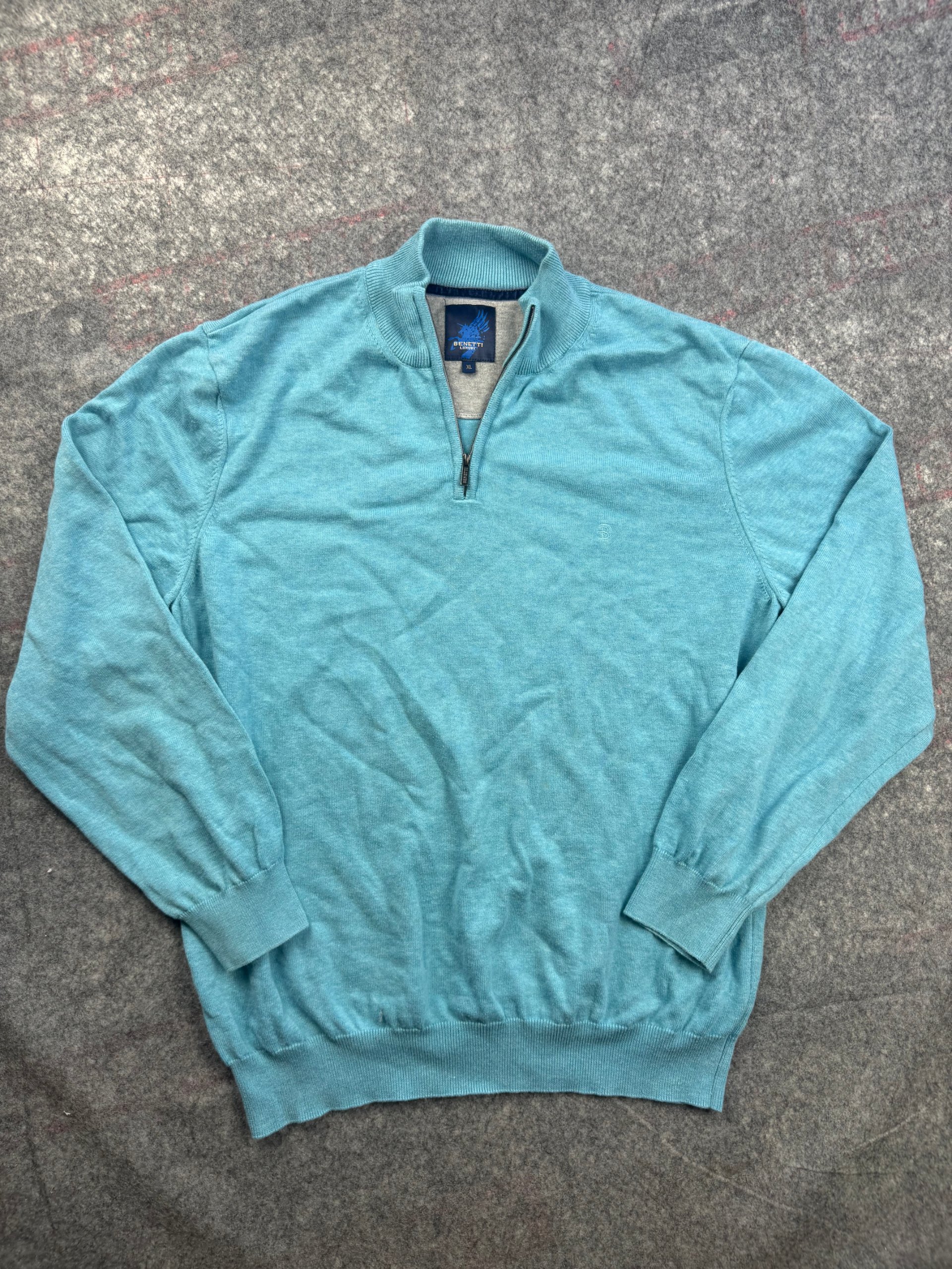 Benetti Teal Quarter Zip Jumper XL Cotton Blend Men’s Lightweight