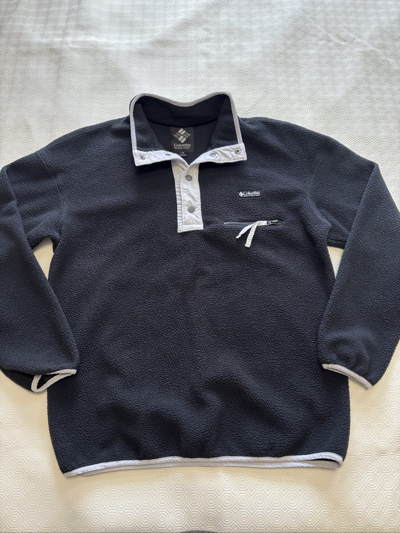 Columbia Black & White Mens Large Fleece Pullover Jacket