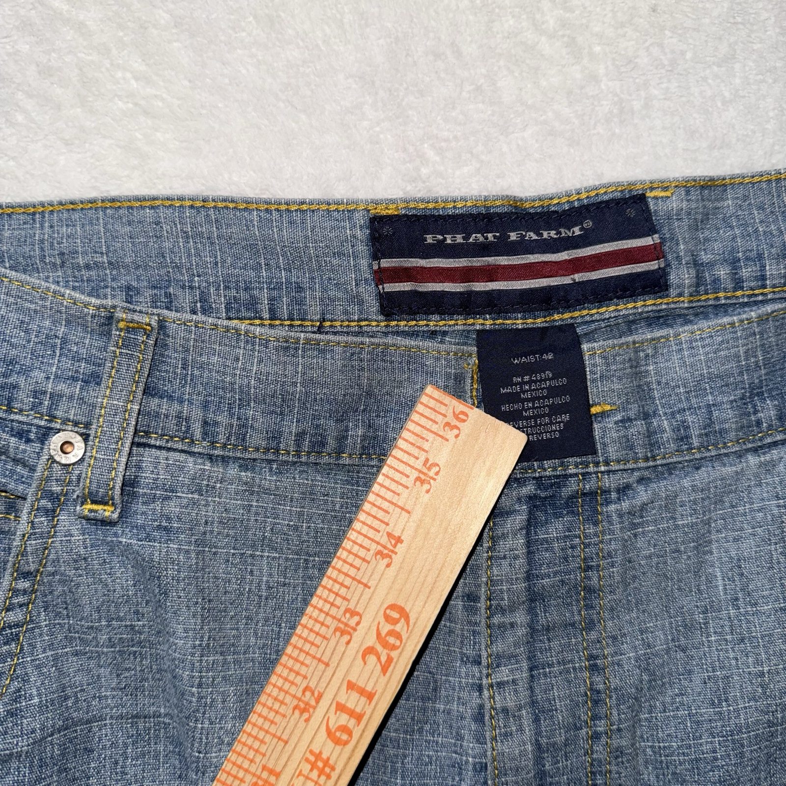 Phat Farm Jeans Blue Denim baggy Faded Wash jorts image 7