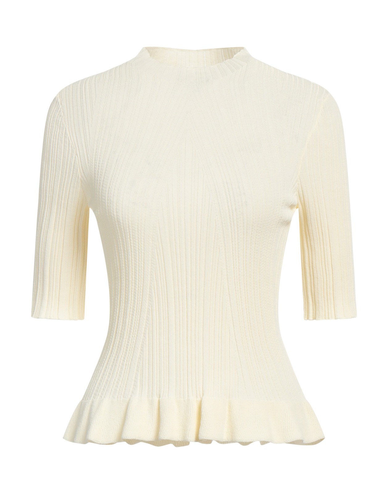 New Maje Cream Ribbed Peplum Knit Top Size M