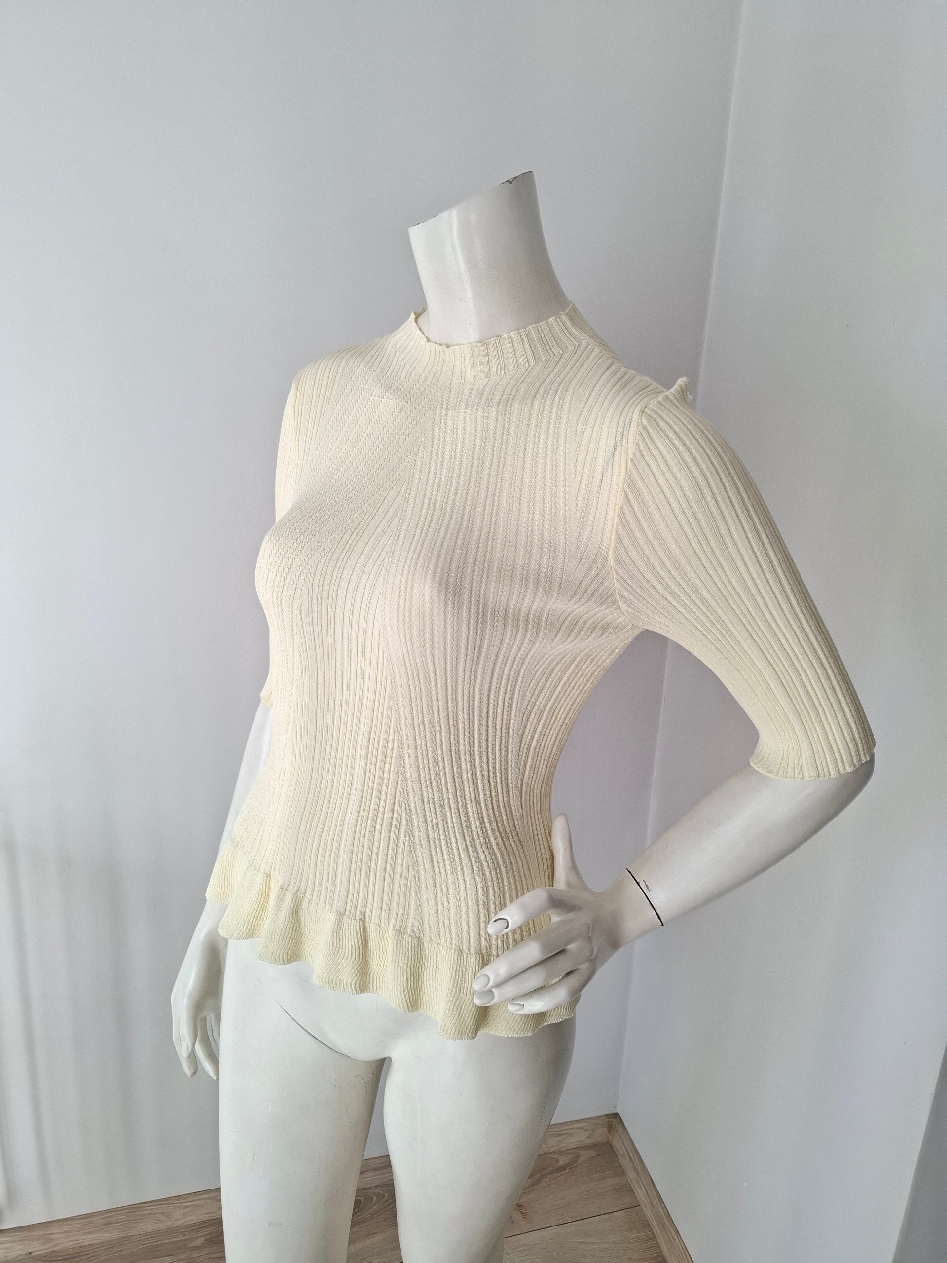 New Maje Cream Ribbed Peplum Knit Top Size M image 5