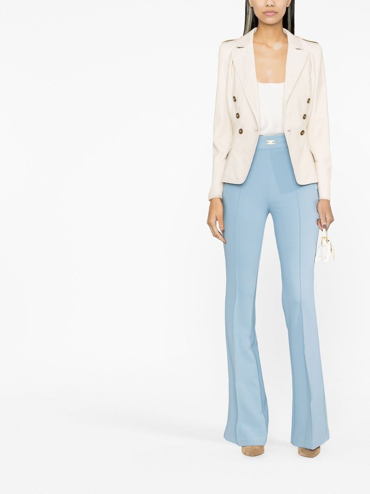 Elisabetta Franchi Powder Blue High-Waisted Flared Trousers IT 40 image 2