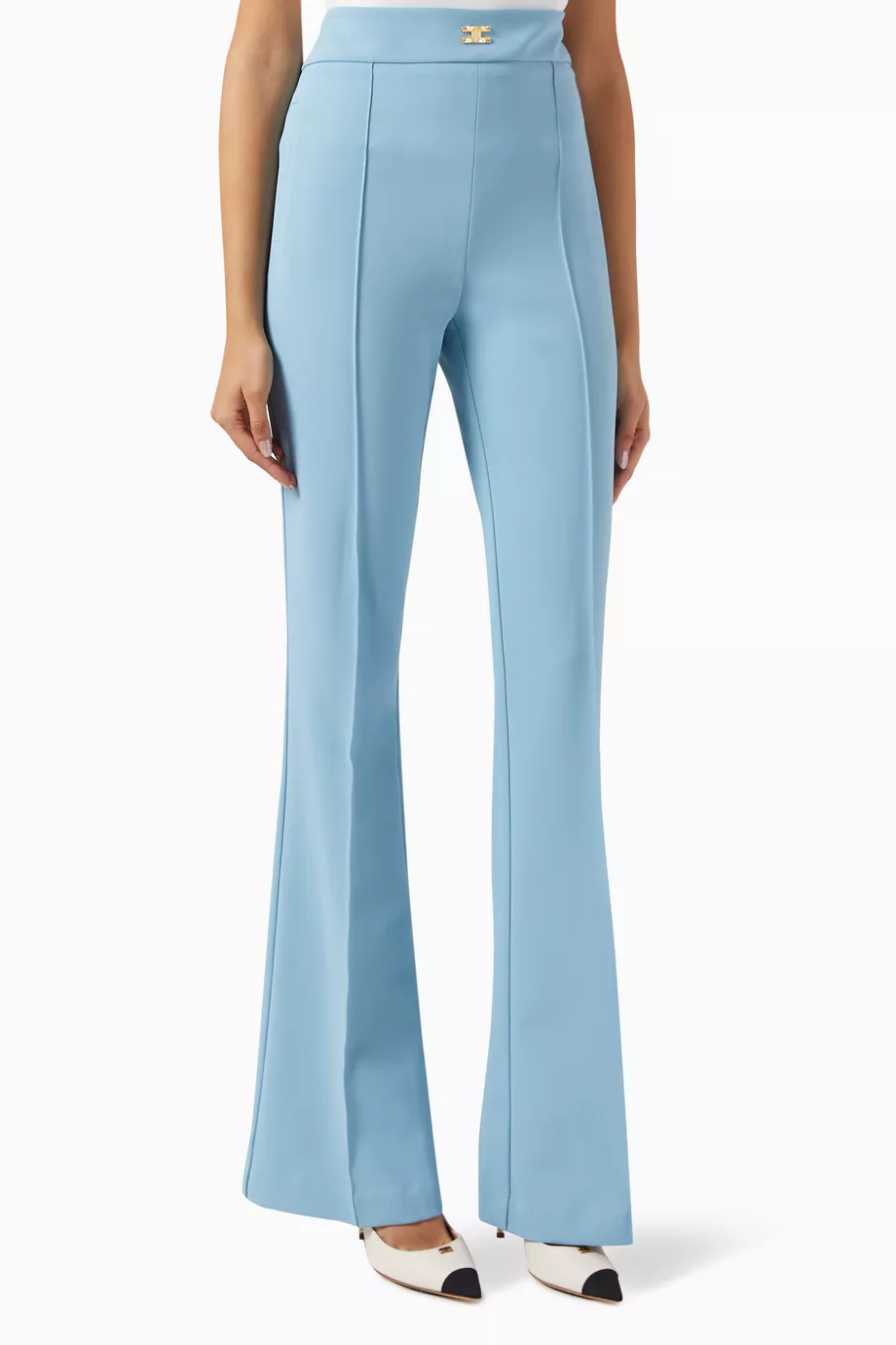 Elisabetta Franchi Powder Blue High-Waisted Flared Trousers IT 40 image 5