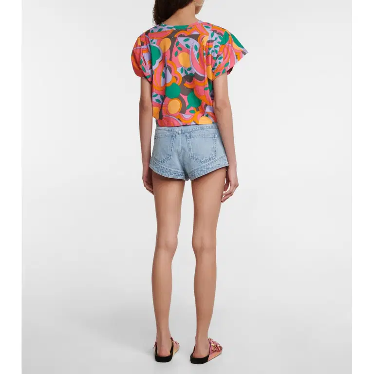 New Isabel Marant Zinalia Printed Cropped Cotton T-Shirt Orange / Pink Size S image 3