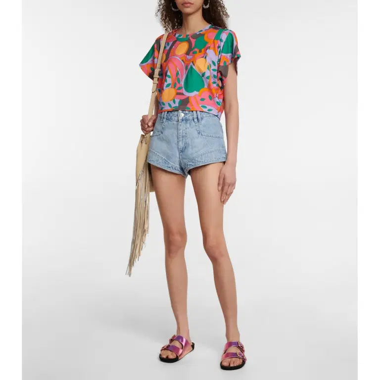 New Isabel Marant Zinalia Printed Cropped Cotton T-Shirt Orange / Pink Size S image 2