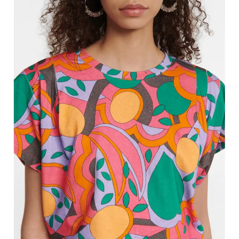 New Isabel Marant Zinalia Printed Cropped Cotton T-Shirt Orange / Pink Size S image 4