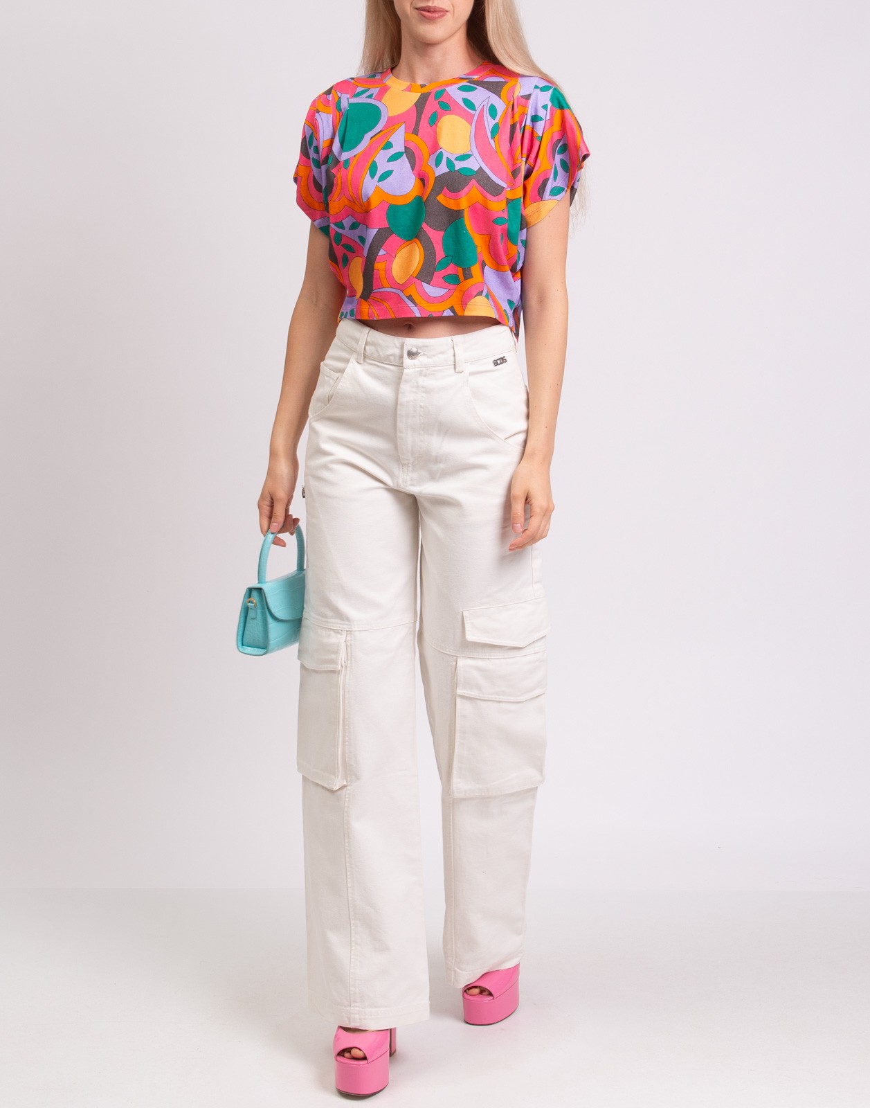 New Isabel Marant Zinalia Printed Cropped Cotton T-Shirt Orange / Pink Size S image 7