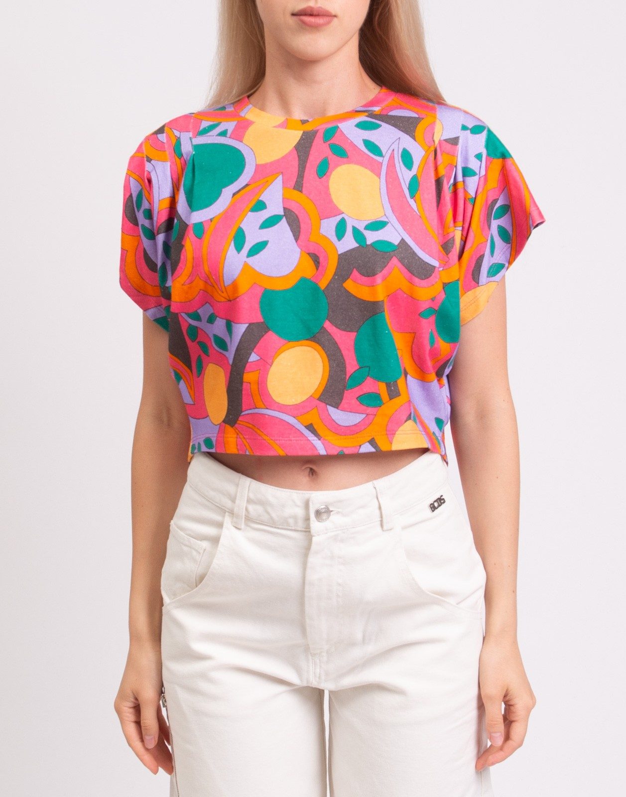 New Isabel Marant Zinalia Printed Cropped Cotton T-Shirt Orange / Pink Size S image 5