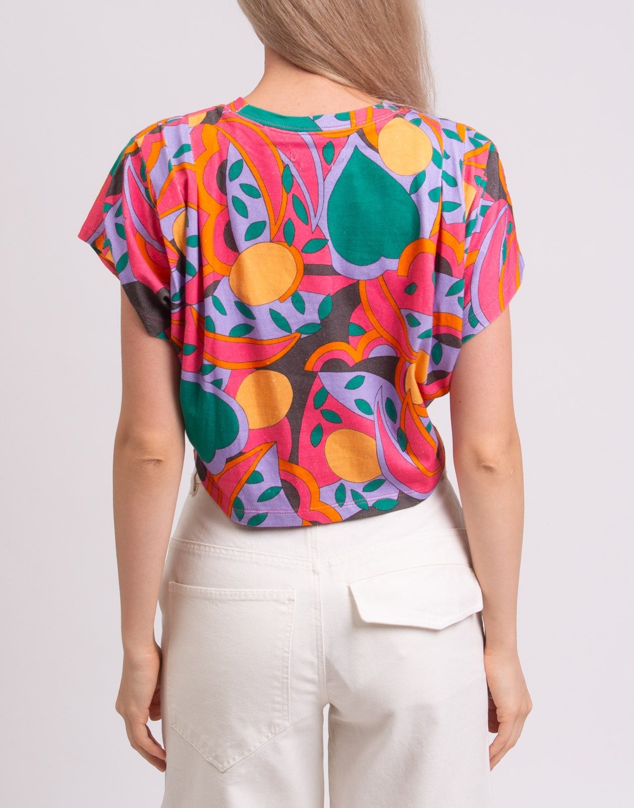 New Isabel Marant Zinalia Printed Cropped Cotton T-Shirt Orange / Pink Size S image 6