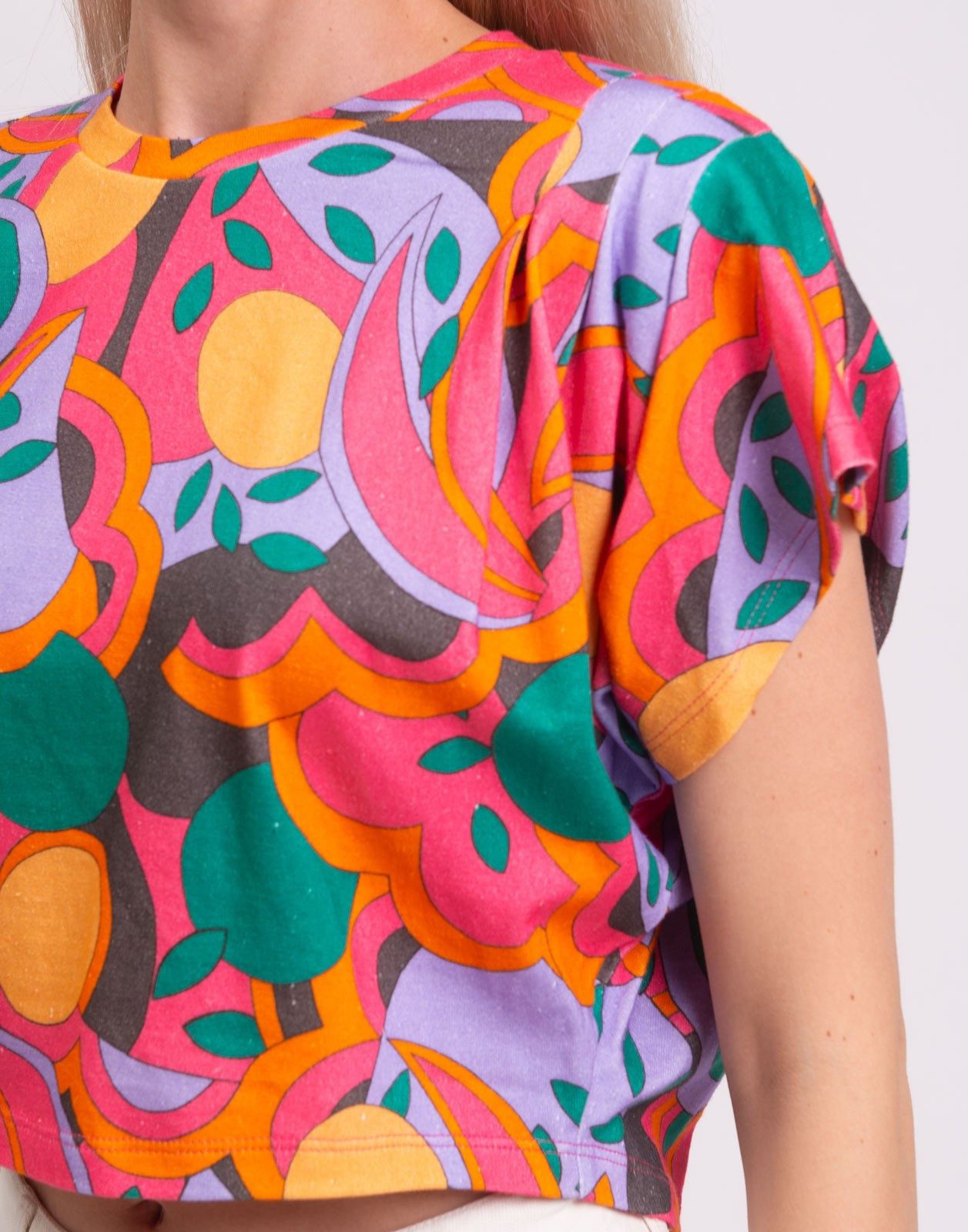 New Isabel Marant Zinalia Printed Cropped Cotton T-Shirt Orange / Pink Size S image 10