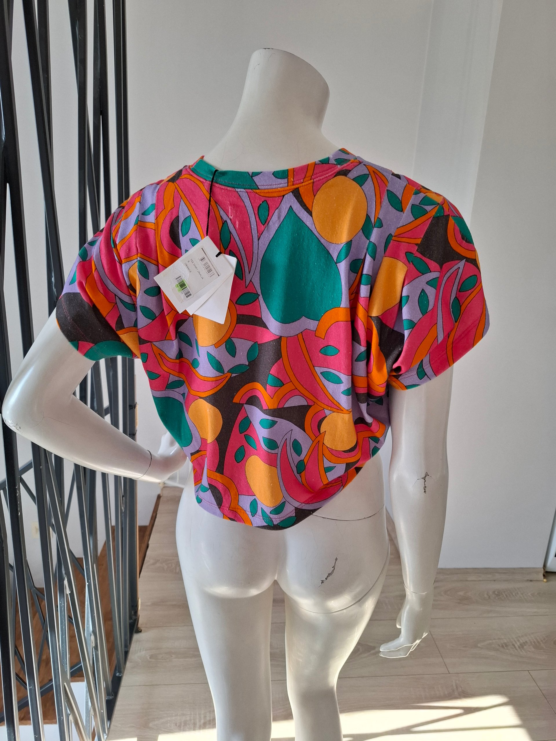 New Isabel Marant Zinalia Printed Cropped Cotton T-Shirt Orange / Pink Size S image 9