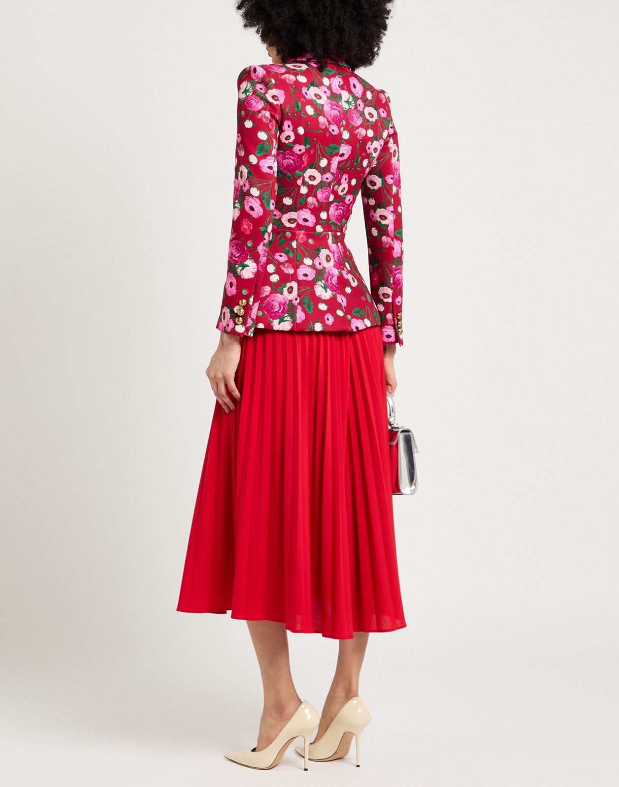 New Elisabetta Franchi Double-Breasted Floral Blazer Red Size XS image 4