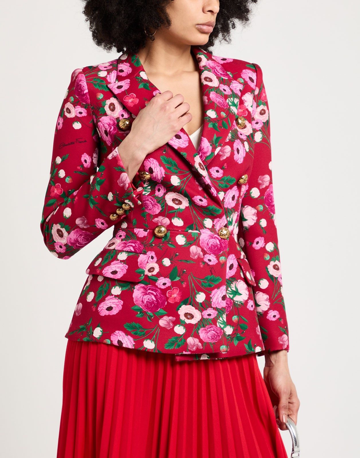New Elisabetta Franchi Double-Breasted Floral Blazer Red Size XS image 2