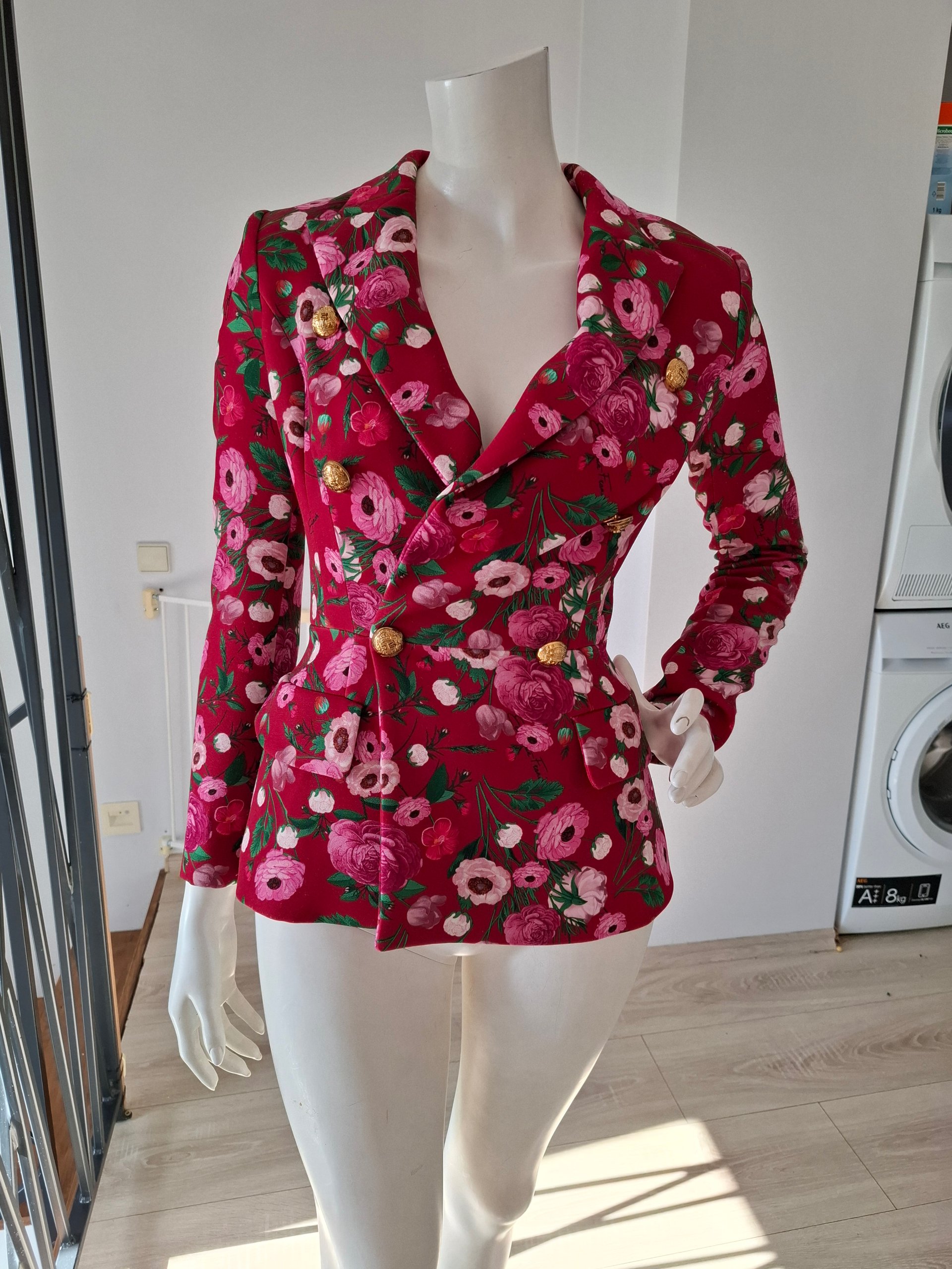 New Elisabetta Franchi Double-Breasted Floral Blazer Red Size XS image 5
