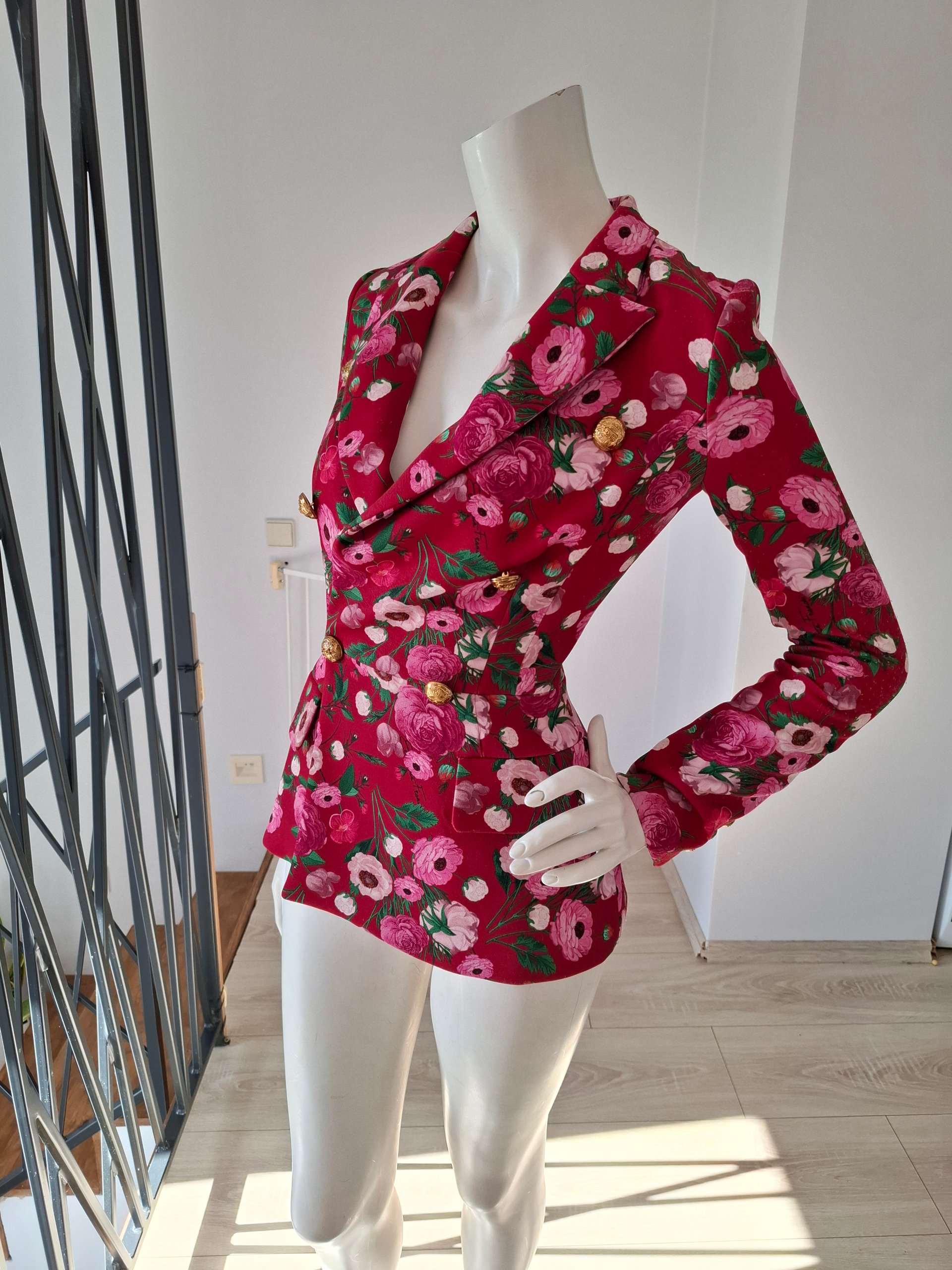 New Elisabetta Franchi Double-Breasted Floral Blazer Red Size XS image 6