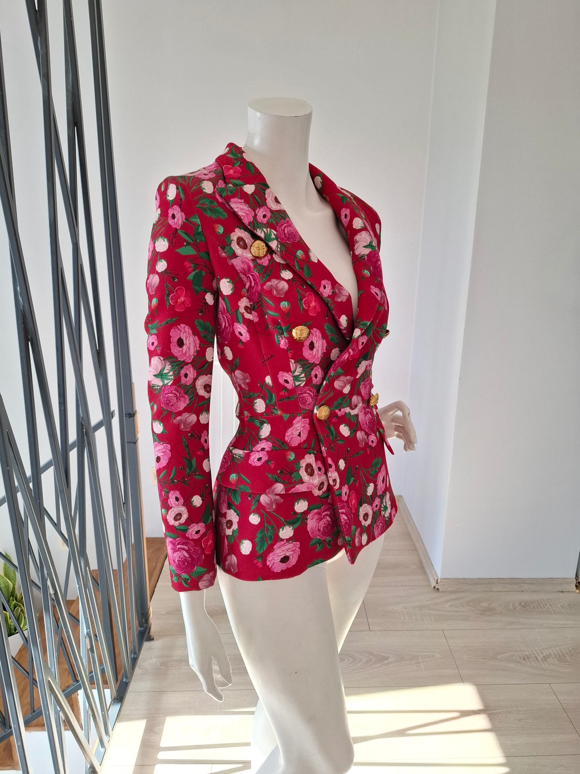 New Elisabetta Franchi Double-Breasted Floral Blazer Red Size XS image 7