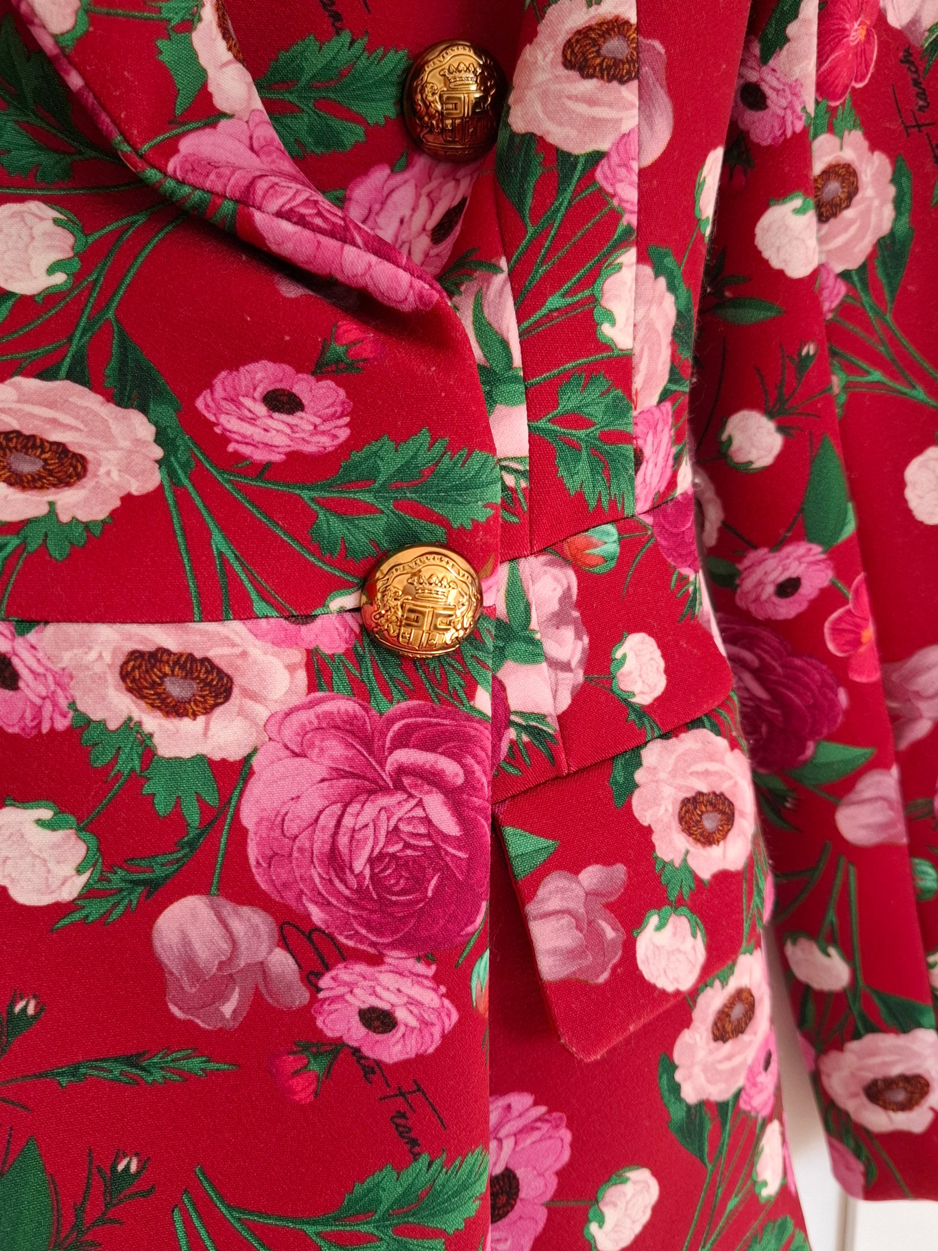 New Elisabetta Franchi Double-Breasted Floral Blazer Red Size XS image 9