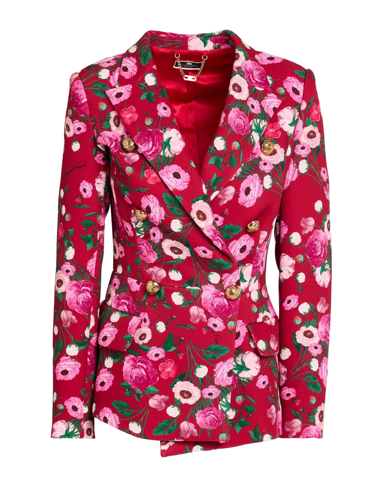 New Elisabetta Franchi Double-Breasted Floral Blazer Red Size XS