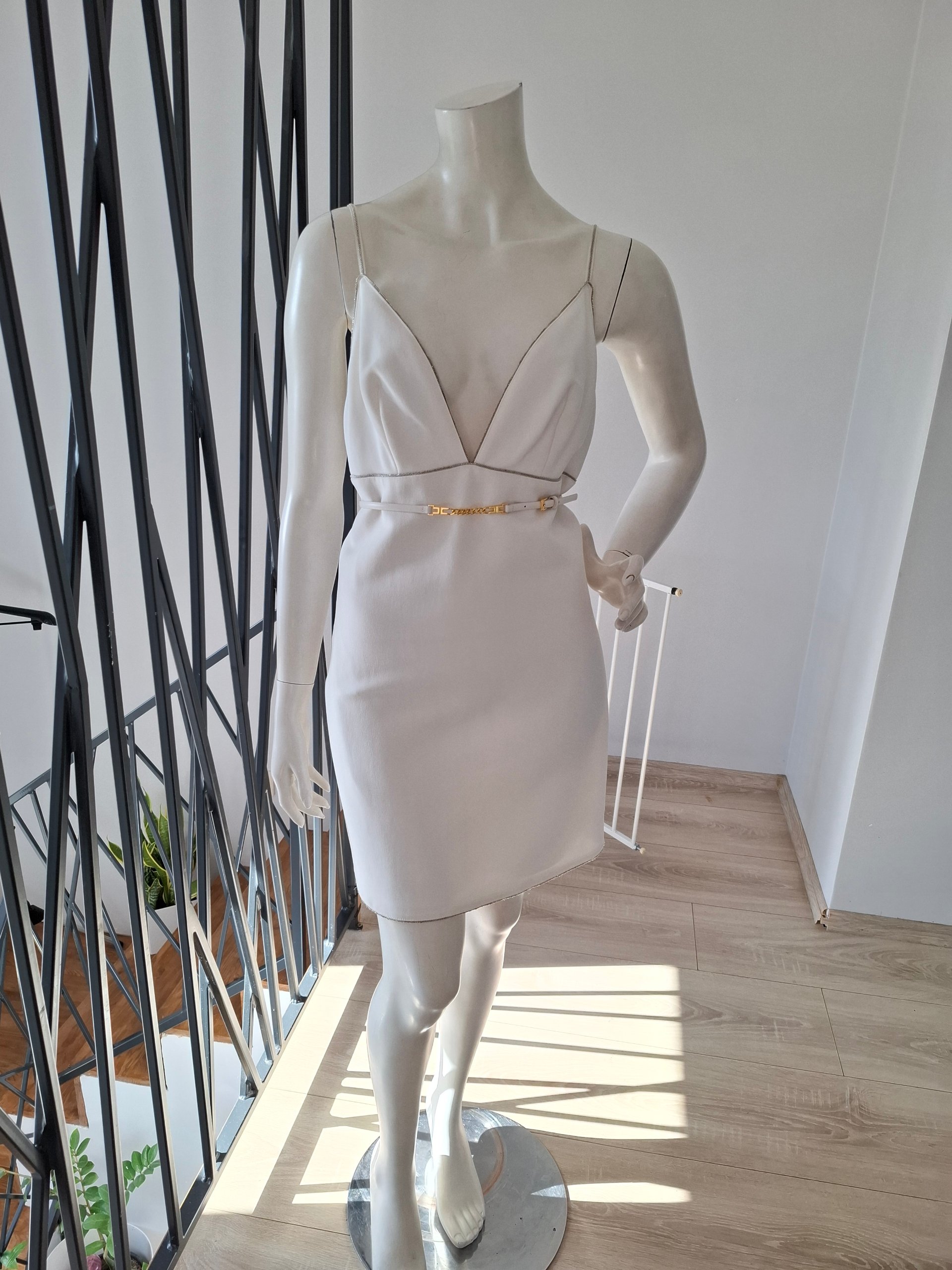 New Elisabetta Franchi White Chain Belt Mini Dress Size S