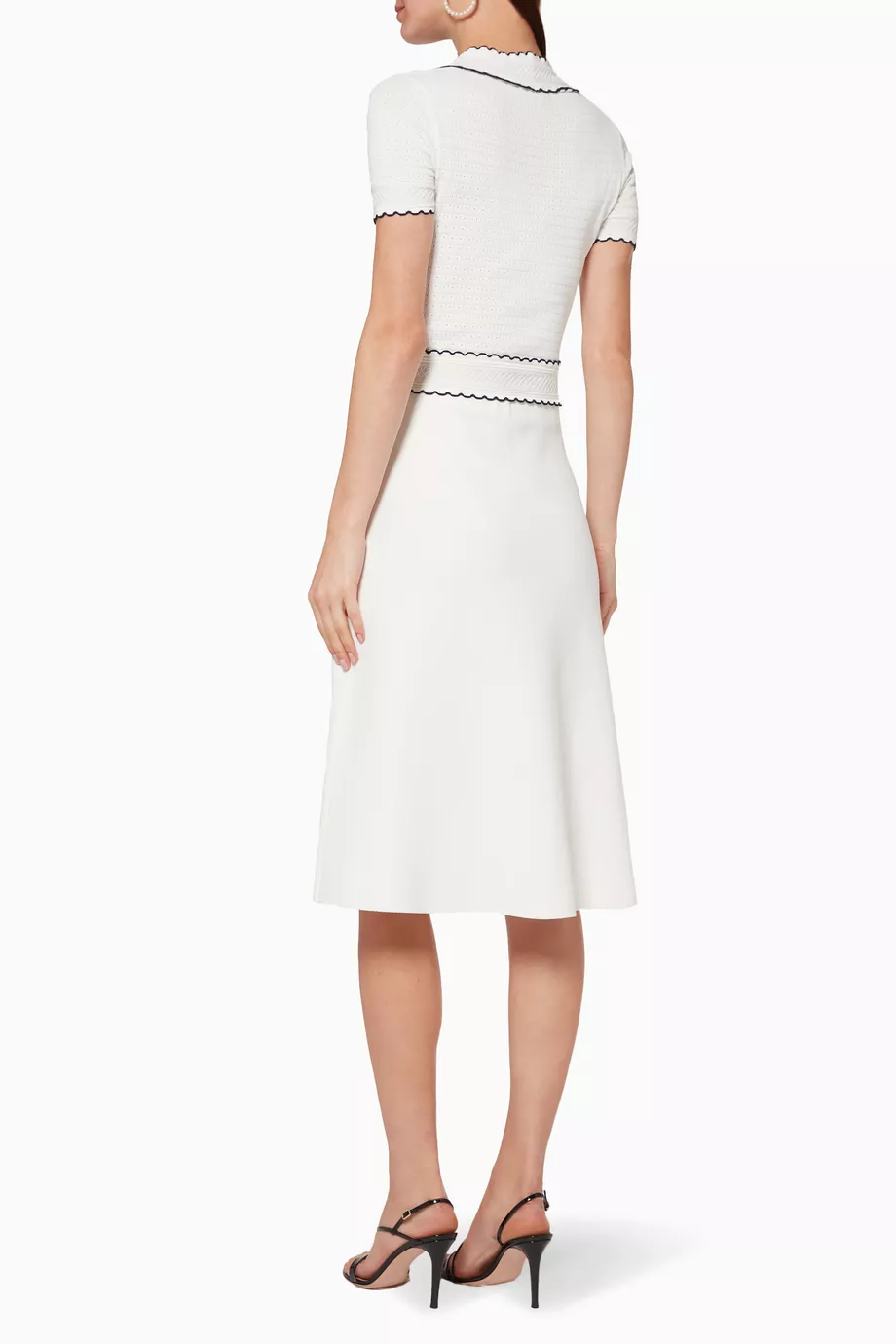 New Elisabetta Franchi white Contrast Knit midi Dress Size M image 4