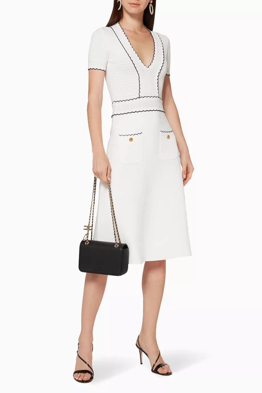 New Elisabetta Franchi white Contrast Knit midi Dress Size M image 2