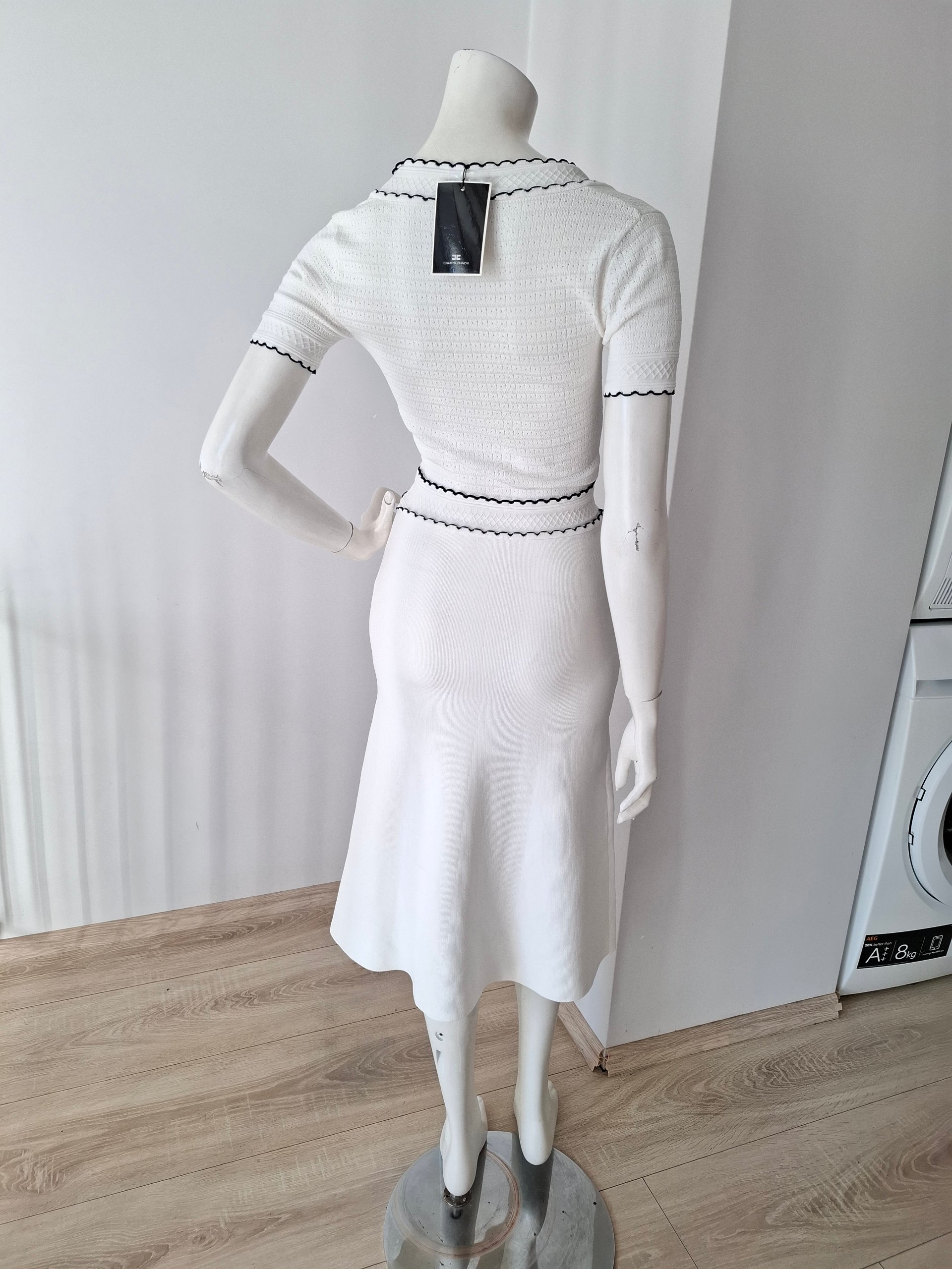 New Elisabetta Franchi white Contrast Knit midi Dress Size M image 8