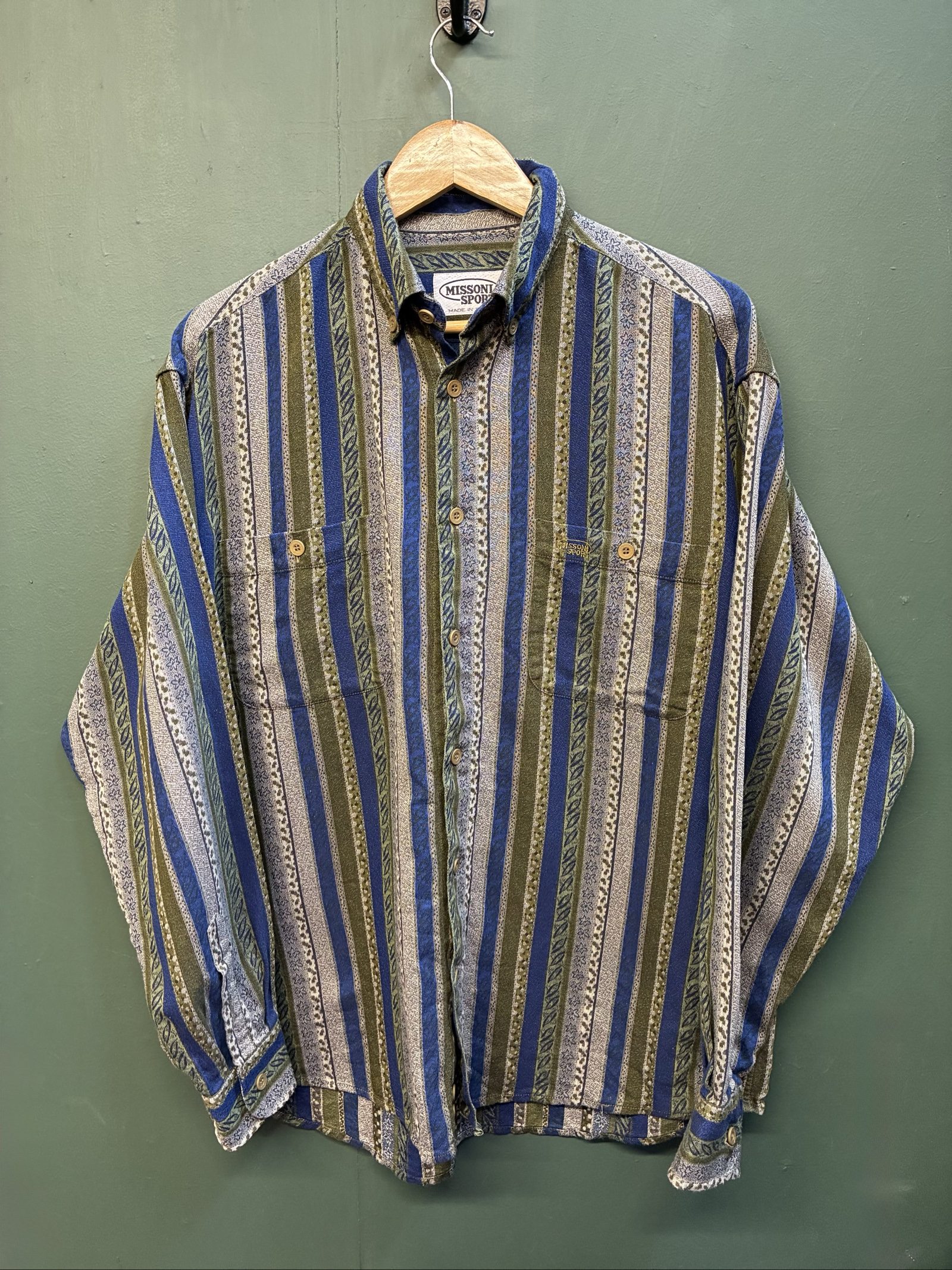 Vintage Missoni Sport Men's Multi Stripe Shirt medium 90s Made in Italy