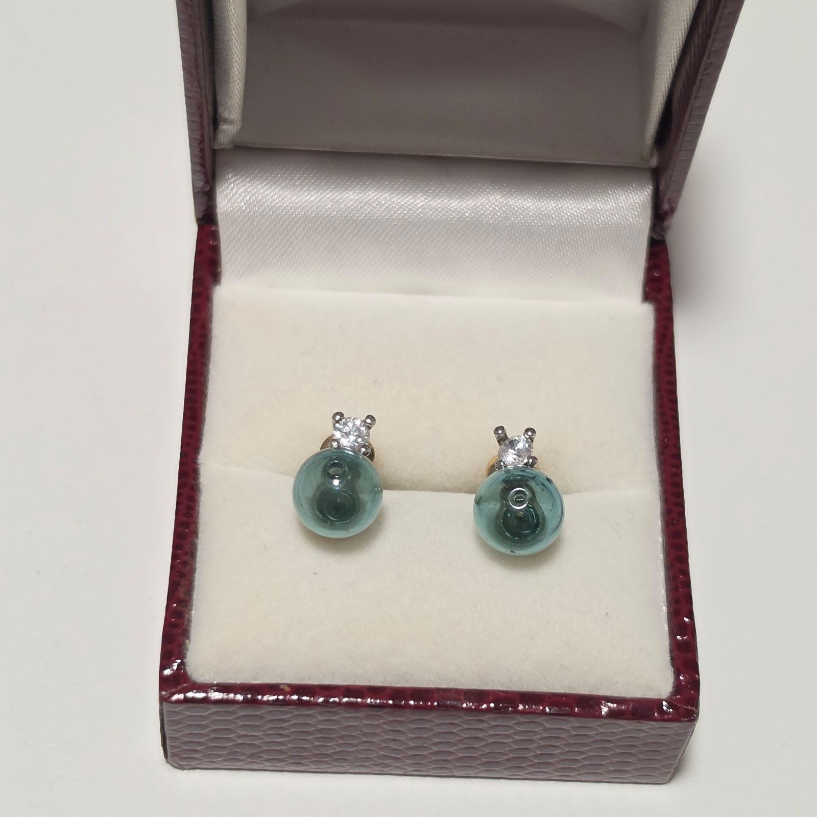 925 Blue Glass Sphere & Crystal Stud Earrings .b8