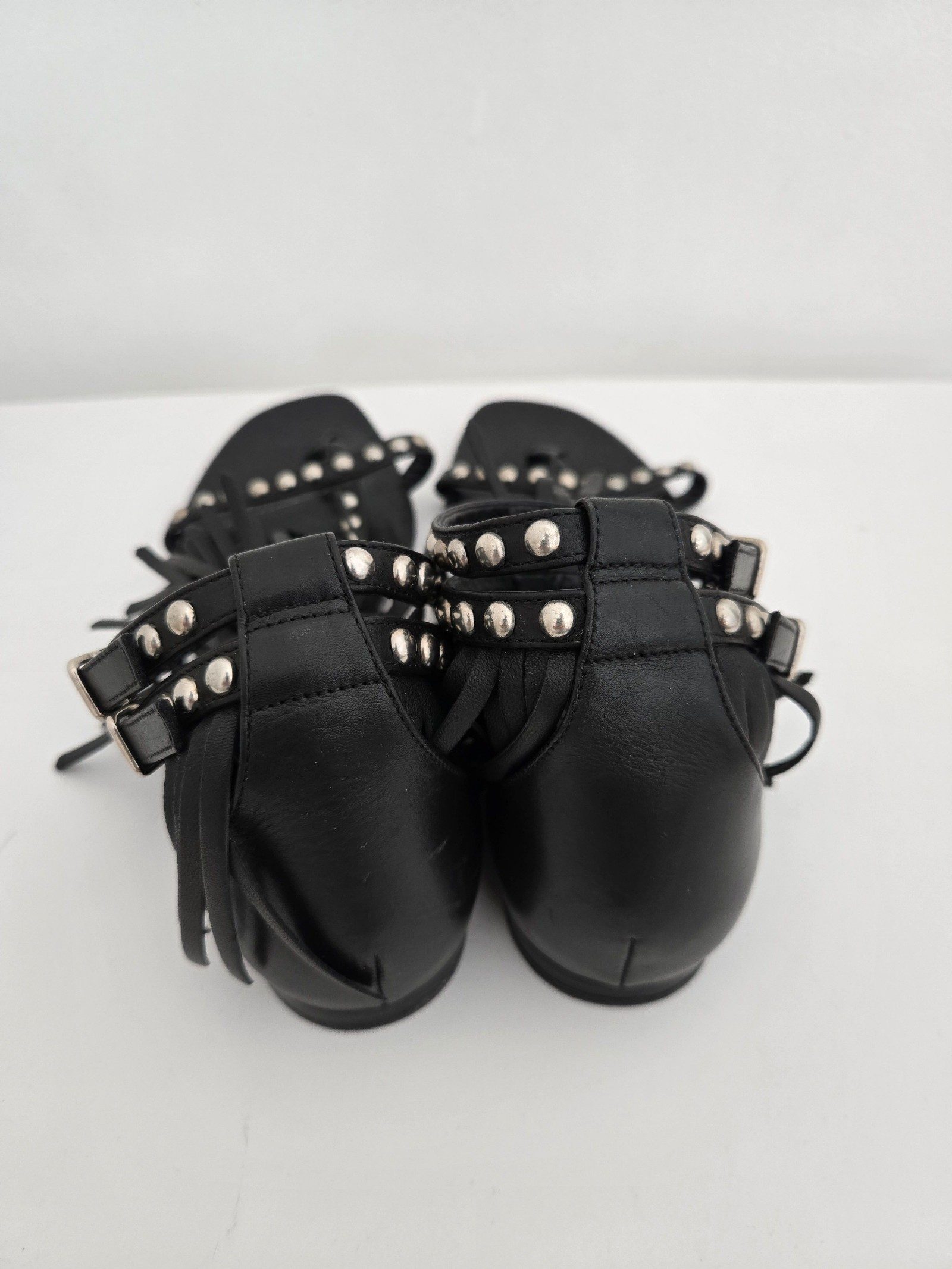 Saint Laurent Paris Womens Black Studded Fringe Gladiator Sandals 38.5 image 4