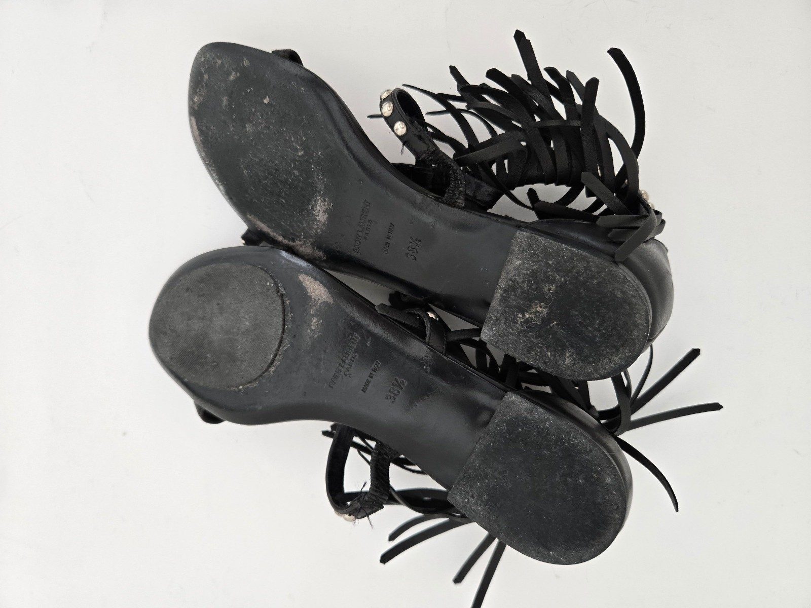 Saint Laurent Paris Womens Black Studded Fringe Gladiator Sandals 38.5 image 6