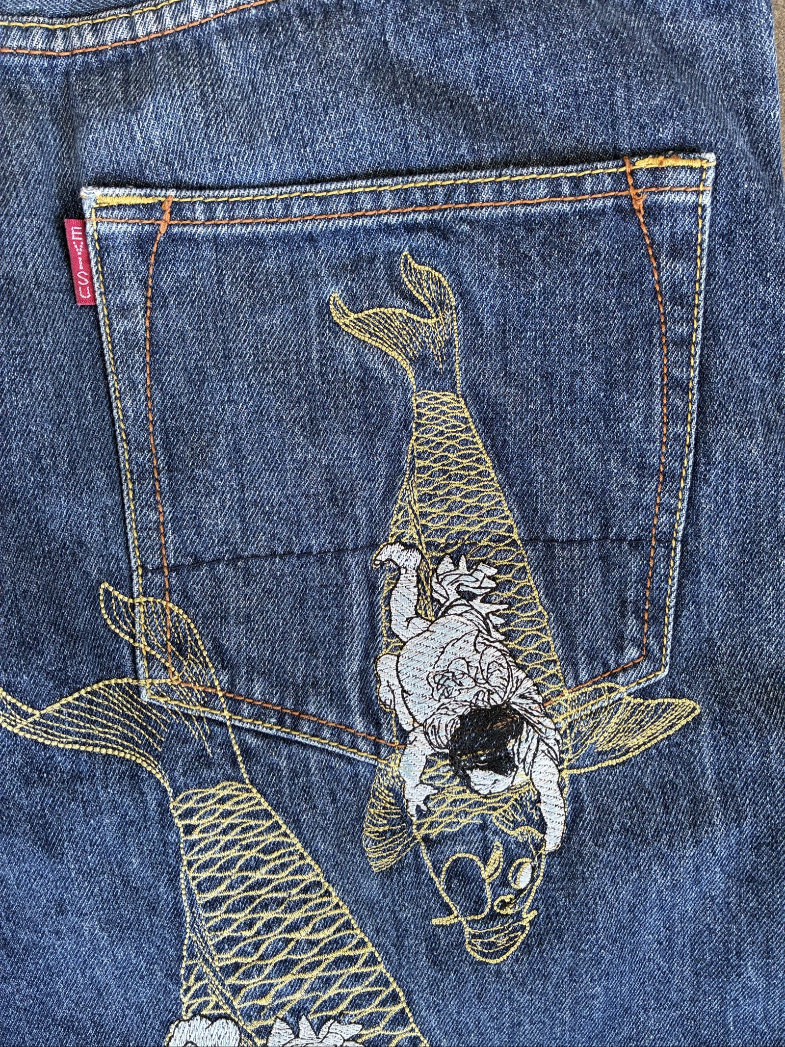 Y2K Evisu Blue Denim Jeans 34 with Koi Fish Embroidery vintage Japanese image 5
