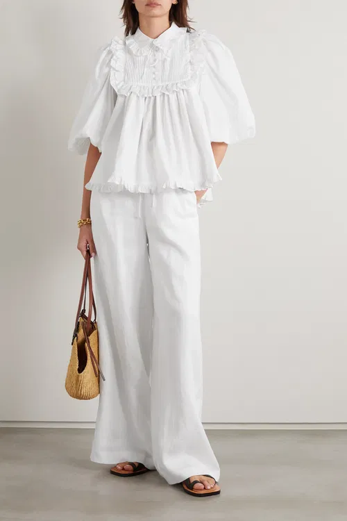 New Joslin Studio White Organic Cotton Ruffled Blouse Top Size S image 2
