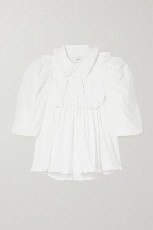 New Joslin Studio White Organic Cotton Ruffled Blouse Top Size S