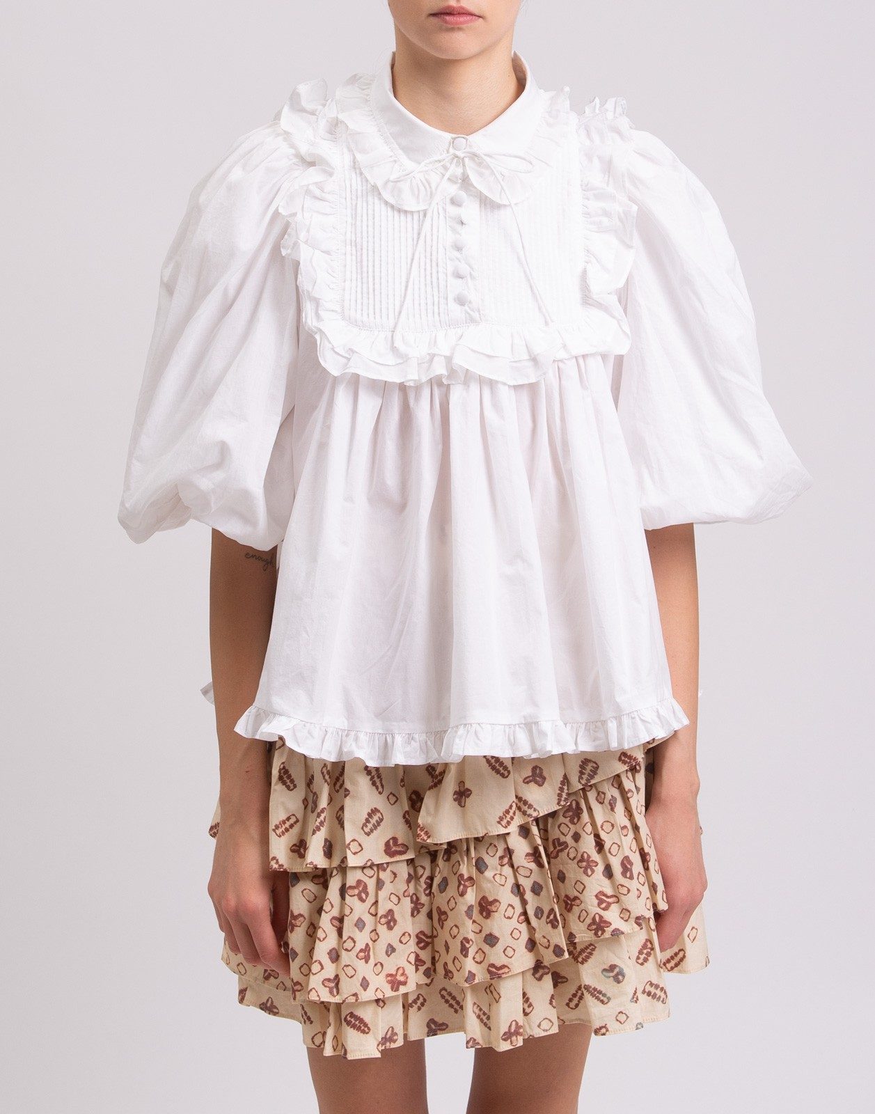 New Joslin Studio White Organic Cotton Ruffled Blouse Top Size S image 3