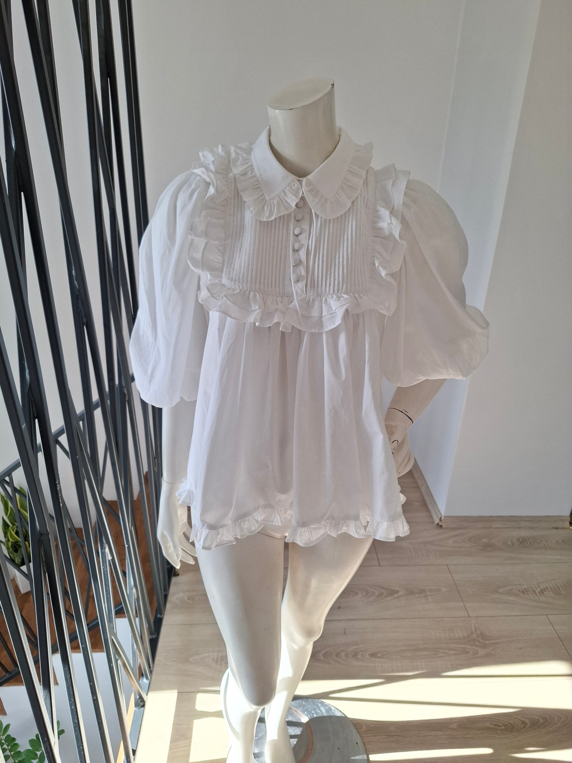 New Joslin Studio White Organic Cotton Ruffled Blouse Top Size S image 6