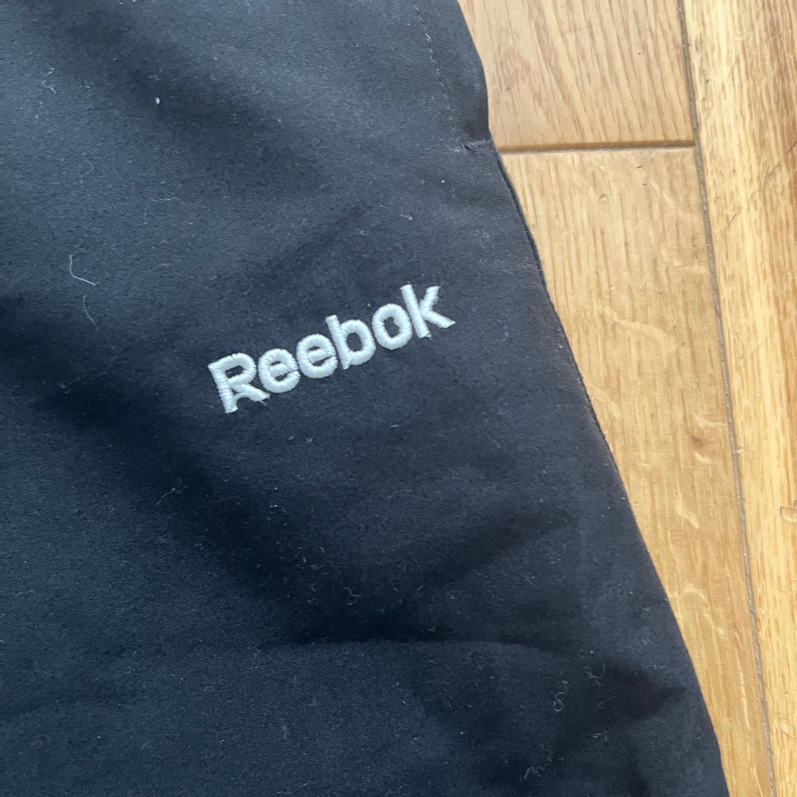 Reebok Vintage Tracksuit Pants Men's Medium Black Mesh Lined Windbreaker Bottoms Y2K image 2