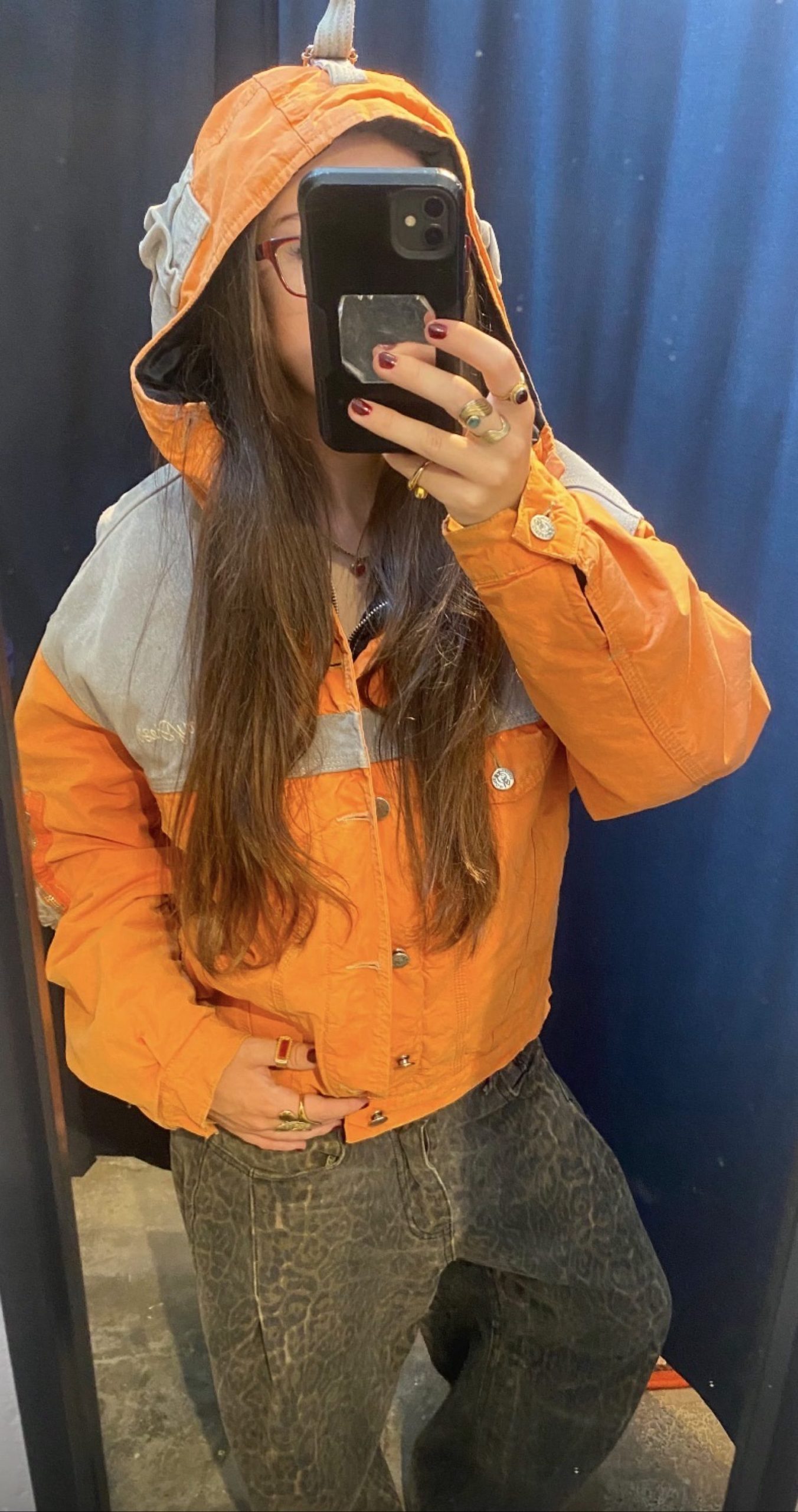 Vintage Diesel Orange & Grey workwear 90s y2k Hooded Jacket Medium Cotton Blend image 7