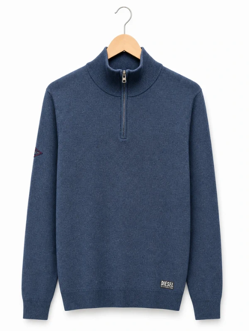 Diesel Men's Navy Half Zip Premium Knit Sweater Large