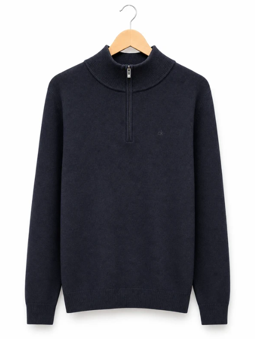Calvin Klein Men Navy Zip Knit Sweater PipeLife 50th Logo XXL
