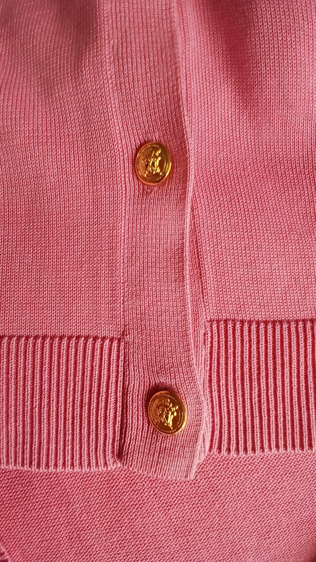 M&S Pink Buttoned Cotton Blend Gold Buttons Cardigan Large image 3