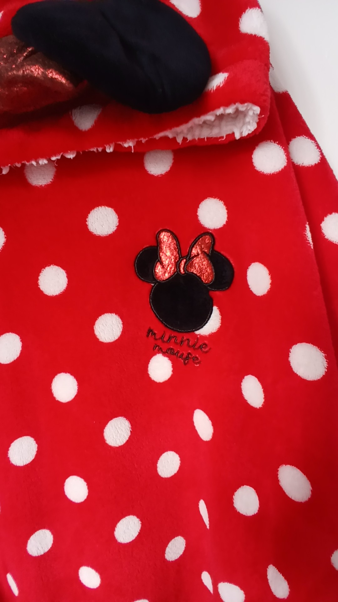 Disney Red Minnie Mouse Polka Dot Fleece Hoodie M/L image 3