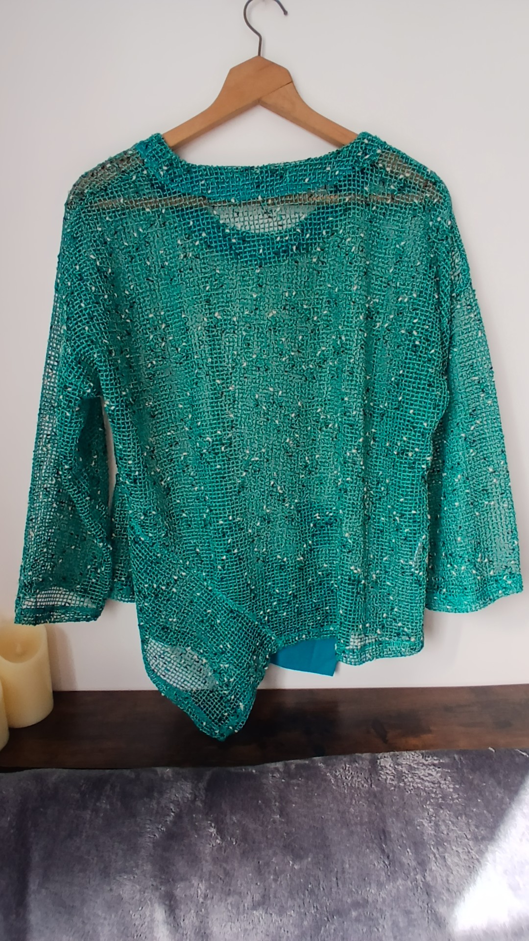 New Florence Unique Teal Woven Knit Top Pocket Wooden Star One Size Unique Button Detail image 4