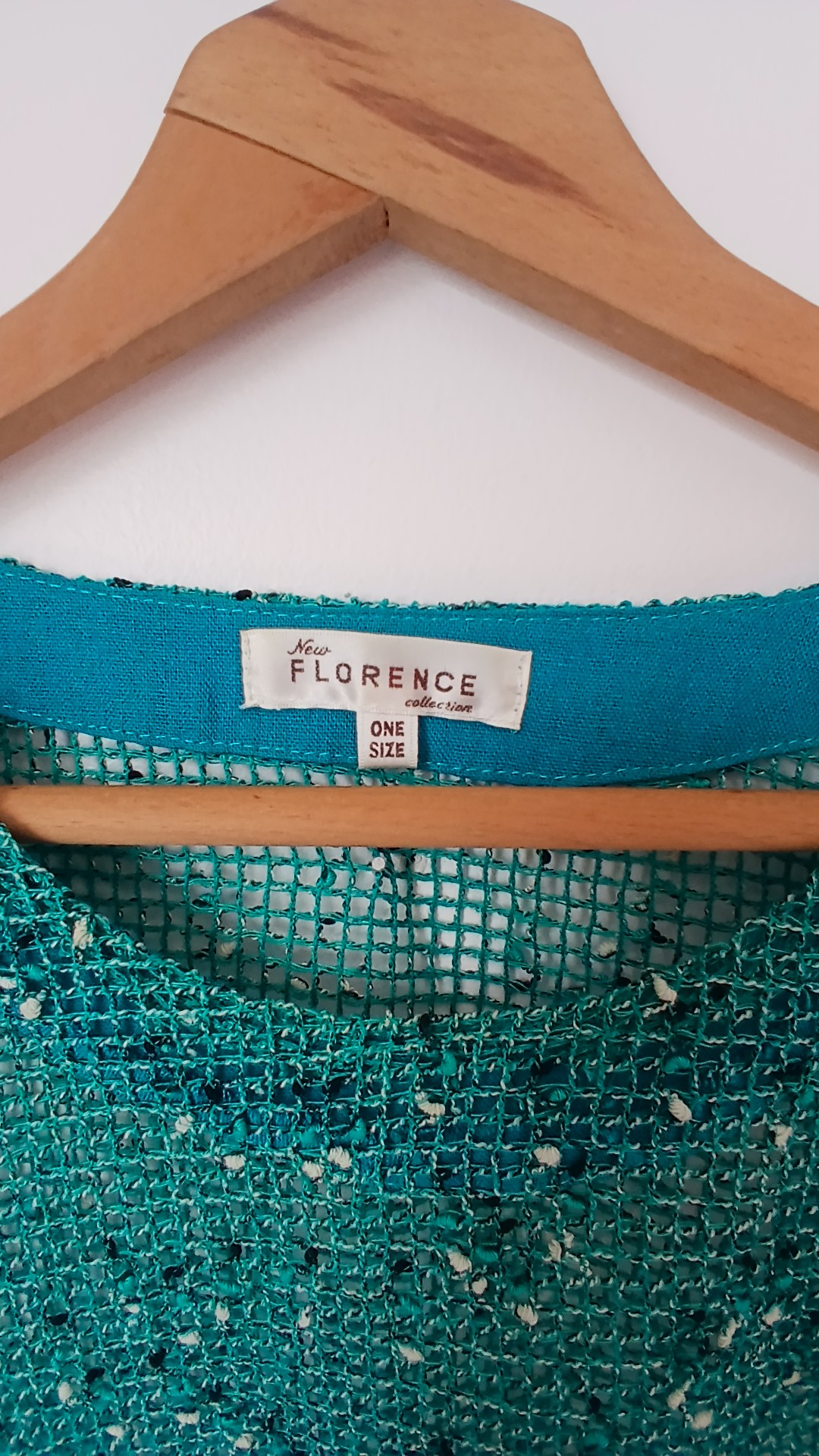 New Florence Unique Teal Woven Knit Top Pocket Wooden Star One Size Unique Button Detail image 5
