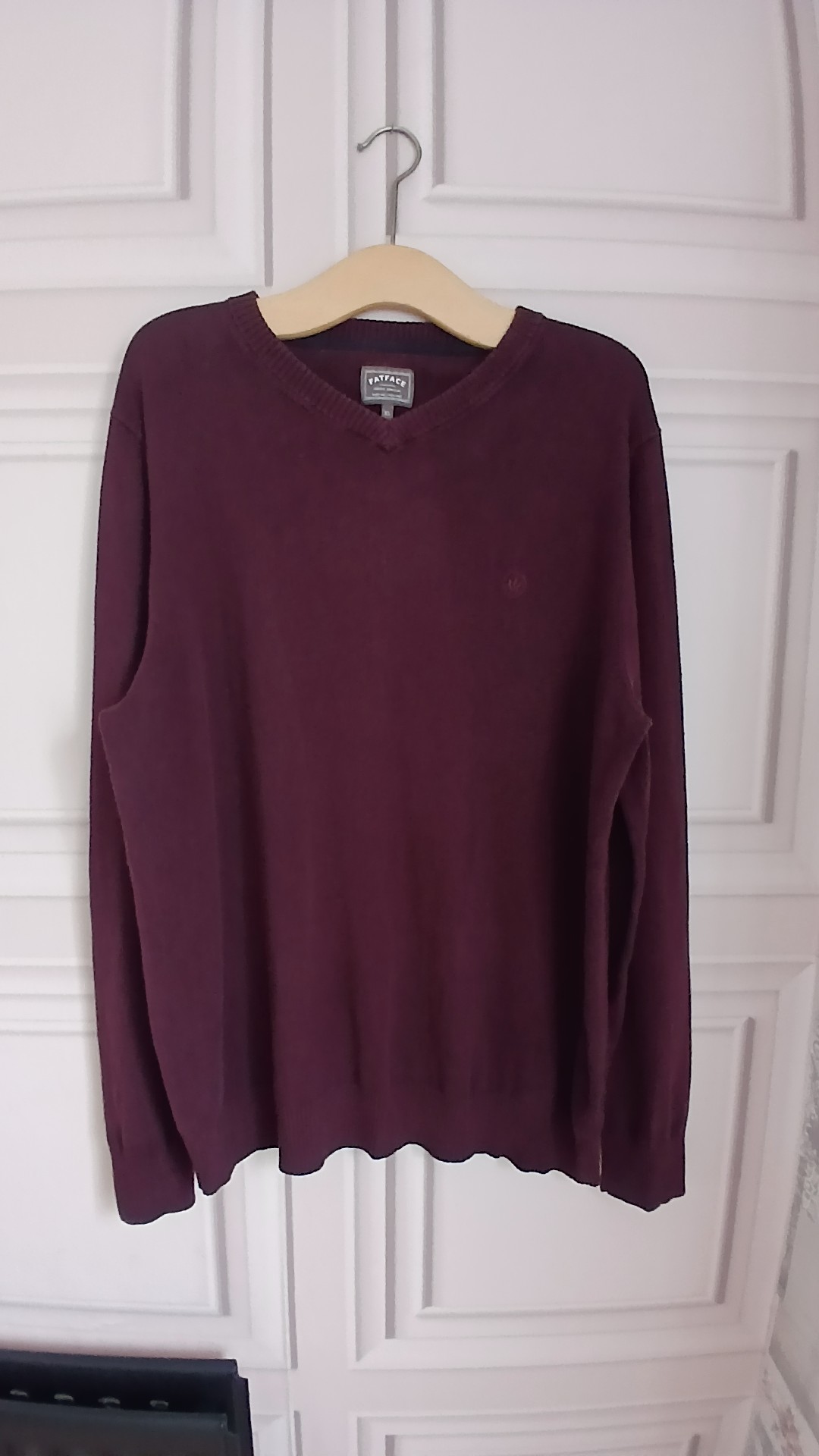 FatFace Men's Maroon V-Neck Cotton Cashmere Jumper XL