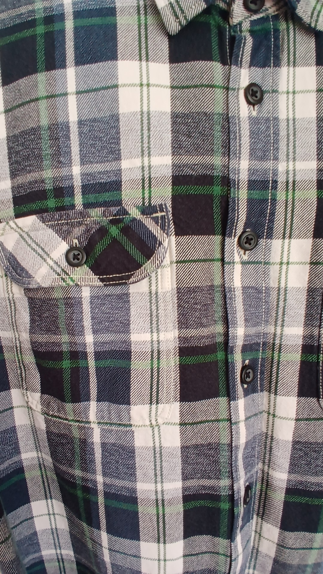 H&M Blue Green White Check Fitted Cotton Shirt Large image 3